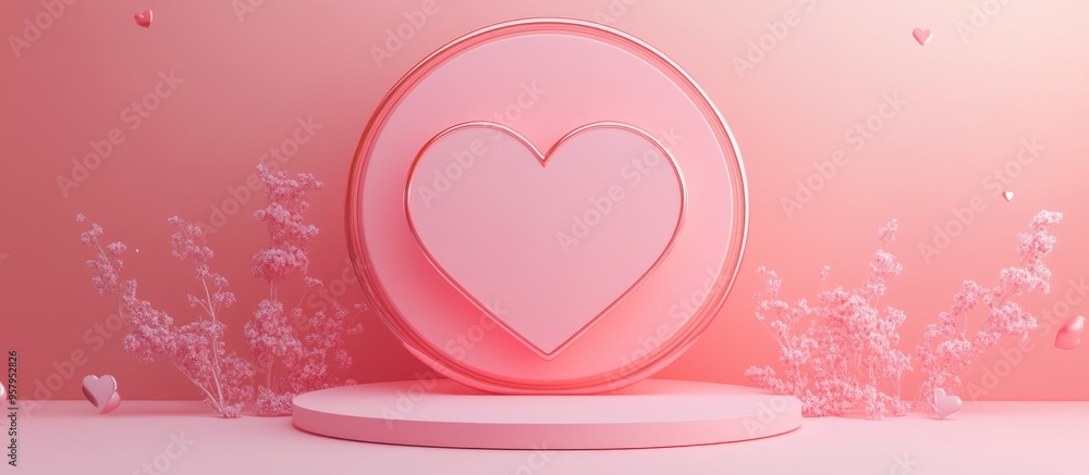 Poster Minimal heart shaped background mockup podium Pedestal scene for product display 3D rendering