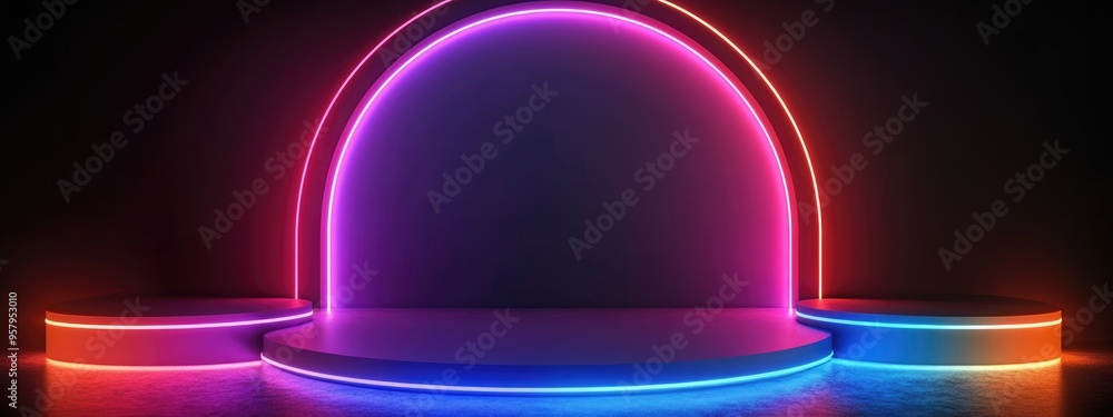 Aufkleber colorful background podium for advertising display 3d rendering