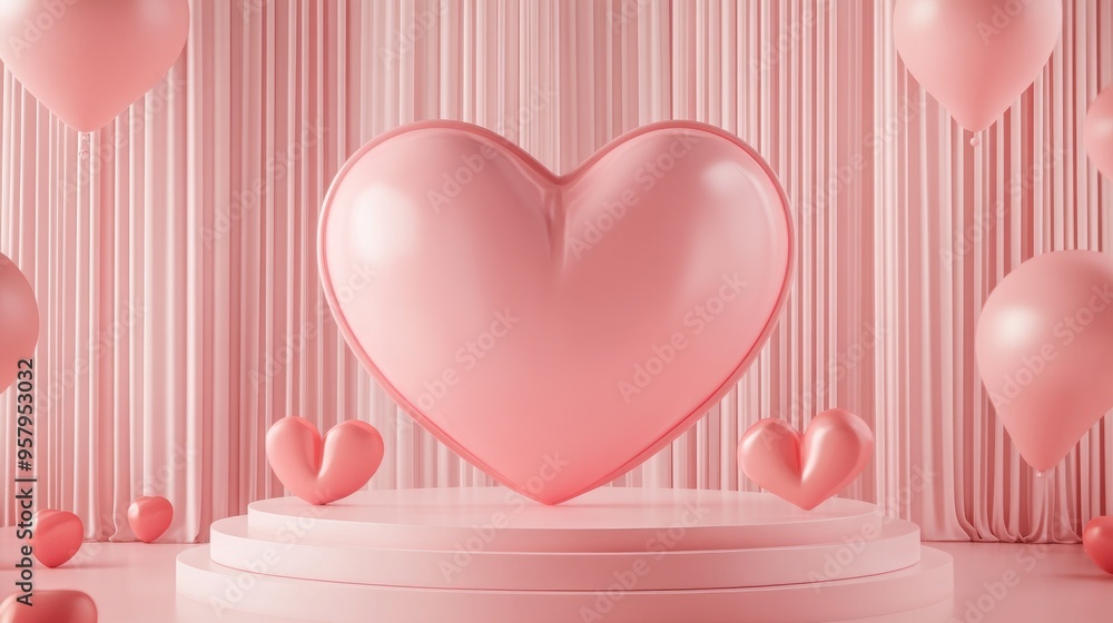 Poster valentine s day inspired minimalistic love scene featuring a display podium for mockups and brand pr