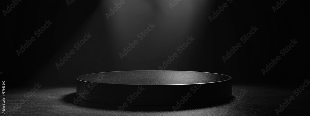 Poster black geometric podium in a dark studio 3d rendering