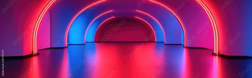 Poster Interior architecture background featuring an empty arched passage in 3D render