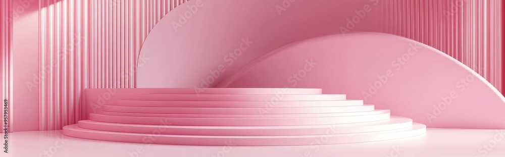 Poster abstract pink minimalist podium for product presentation 3d rendering