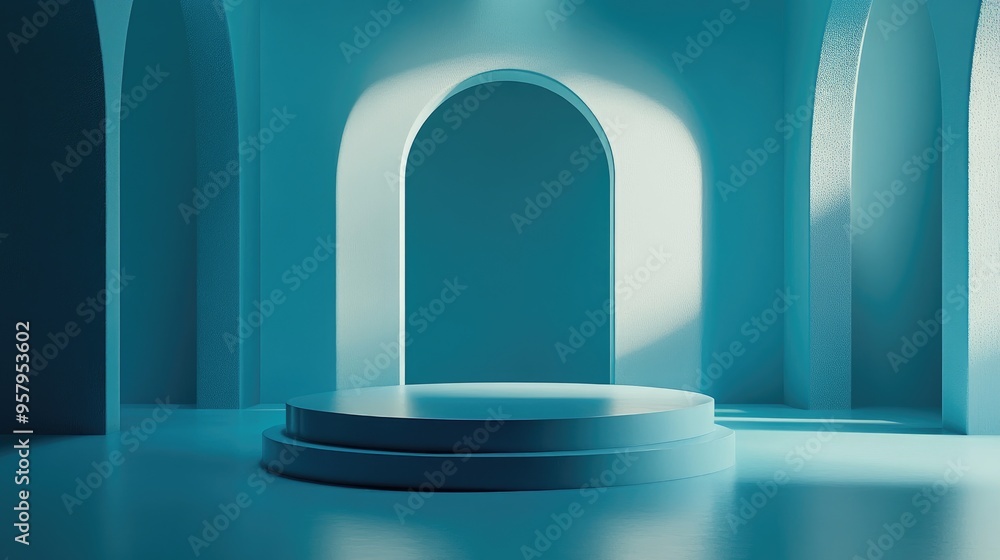Aufkleber Minimalist abstract background featuring a pedestal created through 3D illustration and rendering
