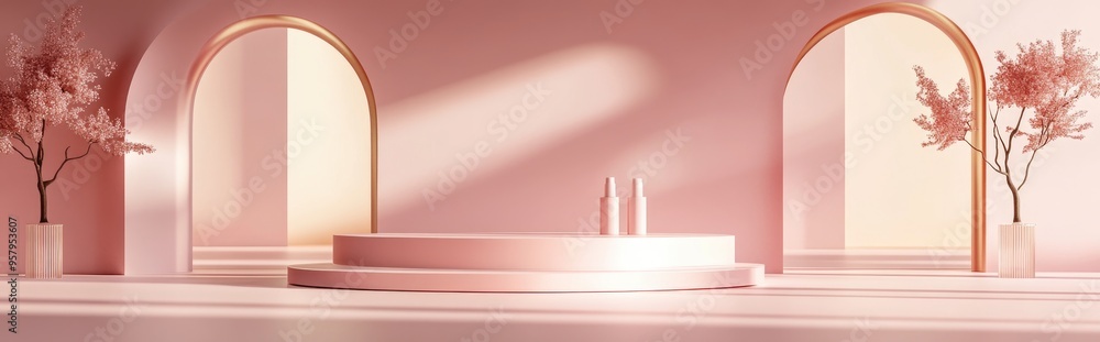 Poster Minimal abstract scene designed for cosmetics or product display podium in 3D render