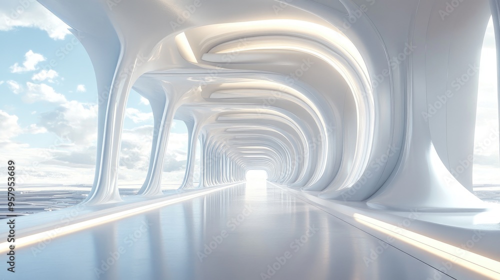 Poster Futuristic interior design featuring architectural columns in a 3D rendering