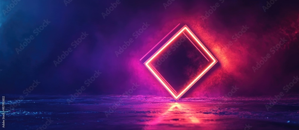 Poster neon rhombus shape on a dark backdrop illuminated with vibrant lights abstract 3d design