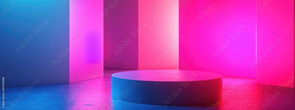 Poster minimalist abstract background with a pedestal featuring 3d illustration and rendering
