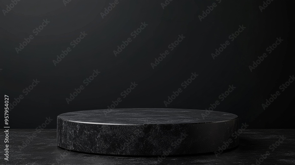Aufkleber black stone pedestal for product display vertical frame mockup dark background stage 3d rendered ill