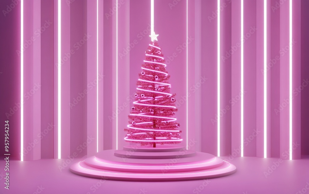 Poster Background display for showcasing products 3D rendering illustration of a Christmas tree