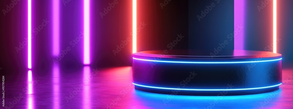 Aufkleber elegant background featuring a pedestal and a display case 3d illustration and rendering
