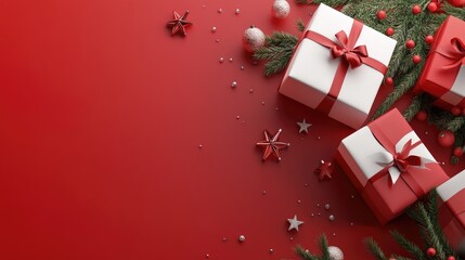 Festive holiday greetings and well wishes gift box for seasonal decor promotional offer with blank area 3D rendered sales banner design