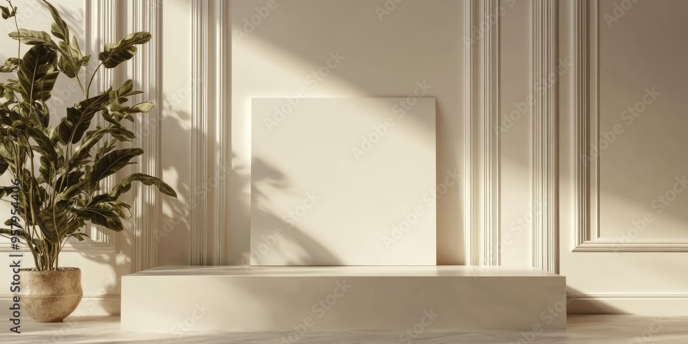Poster blank white postcard mockup on a podium 3d rendering