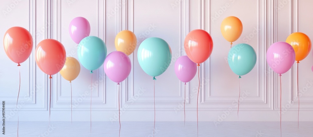 Poster vibrant collection of balloons for celebrations and events in an indoor setting 3d illustration 3d r