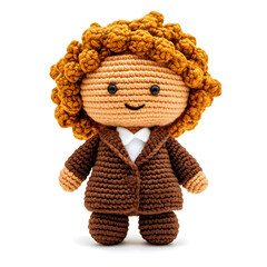 Handmade crochet doll isolated on white background