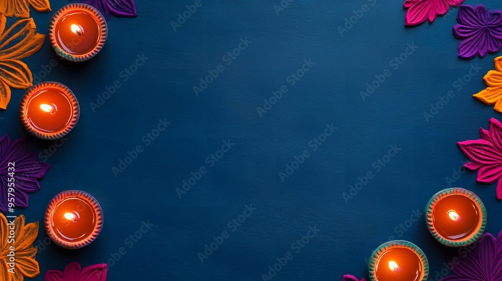 Poster a blue background with a row of candles in different colors