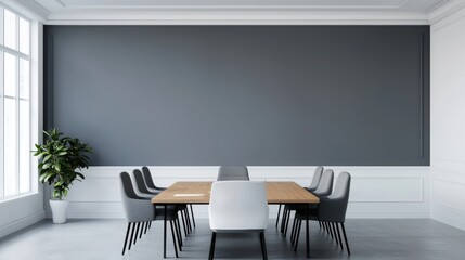 Futuristic Business Strategy Meeting in Virtual Boardroom with Copy Space and Selective Focus on Foreground - .