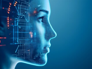 Digital Woman with Futuristic Interface and Data Overlay