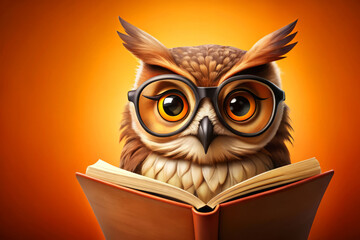 Obraz premium Cute Owl Wearing Glasses Reading A Book. Perfect For Educational Or Whimsical Projects.