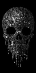 Digital skull formed from numerical digits against black