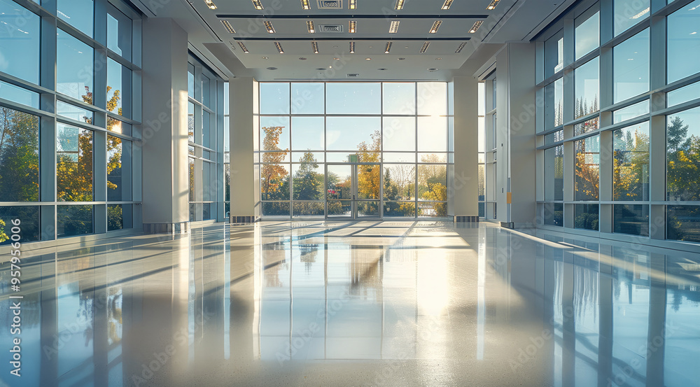 Aufkleber a large empty conference room, featuring a contemporary design with high ceilings and expansive wind