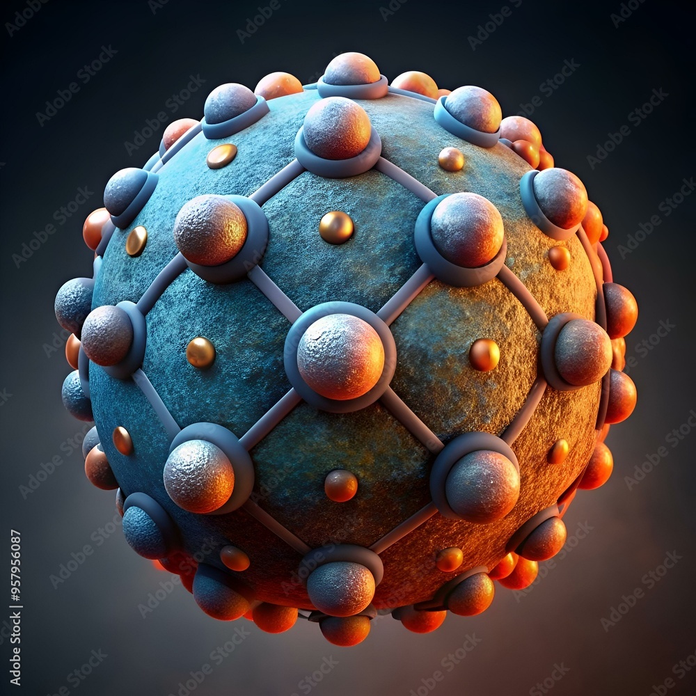 Poster a futuristic 3d illustration of a spherical object with a textured surface. adorned with intricate b