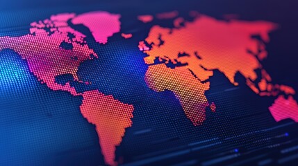 Global Economic Trends on Digital World Map - 3D Illustration with Copy Space, Ultra HD