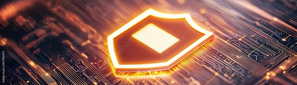 Aufkleber a digital shield icon representing cybersecurity and data protection in a technological background.