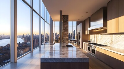 Luxurious Kitchen with Panoramic Window Views of Picturesque Landscape