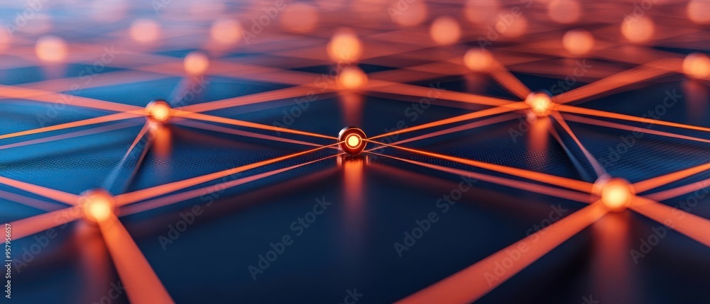 Poster abstract close-up of a network structure with glowing nodes, representing technology, connectivity, 
