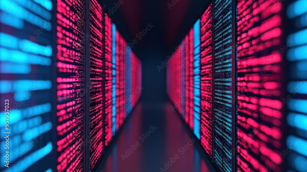 Poster futuristic business intelligence concept with digital data streams in , copy space for text, and qua