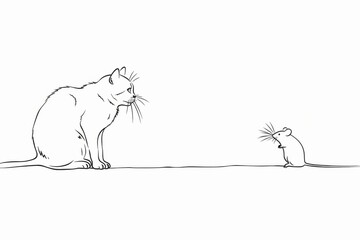 Fototapeta premium Feline observing curious rodent in playful interaction with engaging tension.