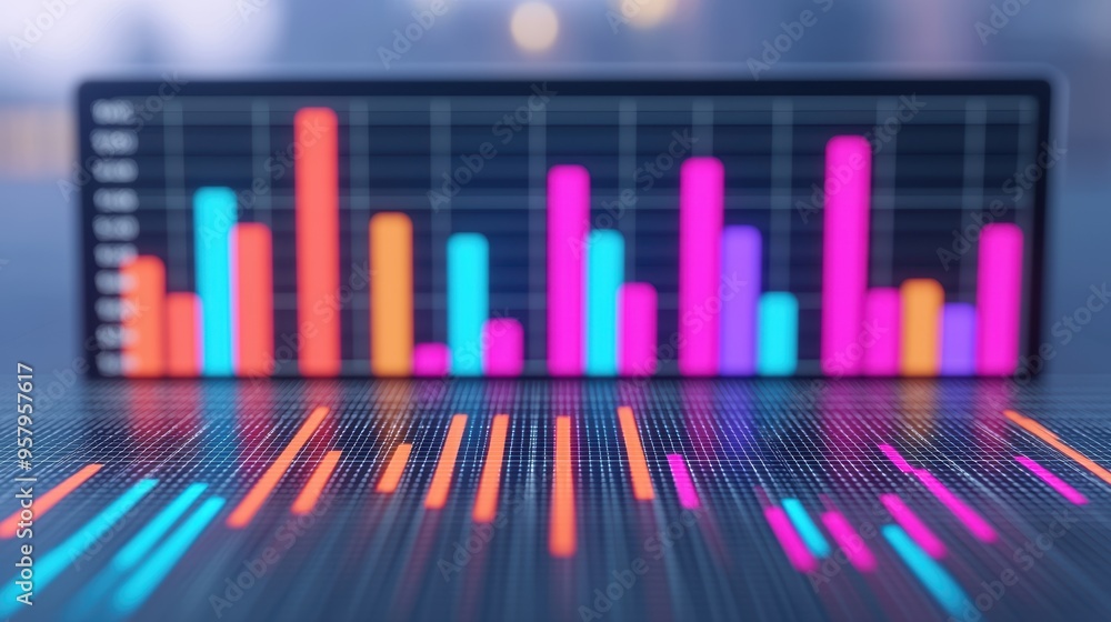 Aufkleber futuristic financial report holographic data analysis in with copy space and selective focus, visual