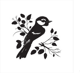 bird, vector, branch, animal, illustration, nature, tree, birds, silhouette, design, art, winter, cute, wildlife, cartoon, crow, beak, black, flower, spring, bullfinch, drawing, leaf, wing, wild
