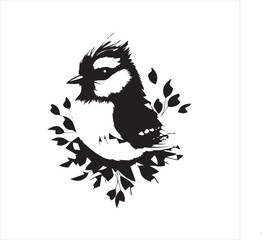 bird, vector, branch, animal, illustration, nature, tree, birds, silhouette, design, art, winter, cute, wildlife, cartoon, crow, beak, black, flower, spring, bullfinch, drawing, leaf, wing, wild