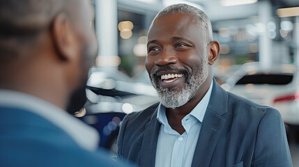 Smiling Man with Grey Hair and Beard Speaks to Another Man