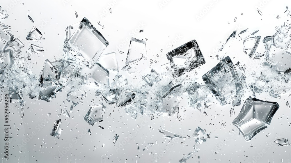 Leinwandbilder shattered glass effect, fragments of shattered glass frozen mid-air, creating a dynamic explosion ef