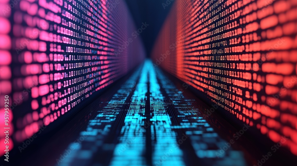 Aufkleber digital business future horizon - data streams with copy space, selective focus. quality.