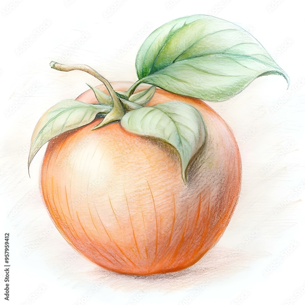 Aufkleber a charming hand drawn illustration of a persimmon with a leaf. perfect for adding a touch of nature 
