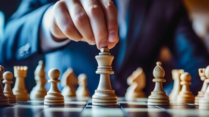 A person playing chess on a chess board