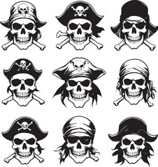 Skull Silhouette Digital Illustrations in Black and White for Medical and Gothic Projects
