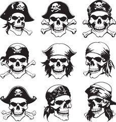 Realistic Skull Silhouette Digital Illustrations in Black and White for Medical Purposes
