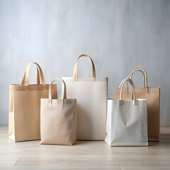 A collection of stylish tote bags in various colors and materials. perfect for showcasing your brand or promoting eco friendly shopping.