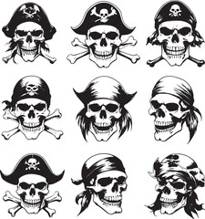 Anatomical Precision Skull Silhouette Digital Illustrations in Black and White for Medical Use
