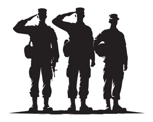 Veterans Army Saluting Vector Silhouettes Bundle, Soldier silhouettes collection for Veterans Day
