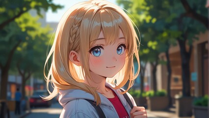 自然な表情のアニメ風女の子イラスト,Generative AI AI画像
