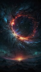 Fototapeta premium 幻想的な夜空風景,Generative AI AI画像