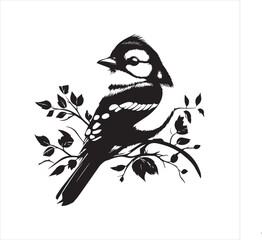 bird, vector, branch, animal, illustration, nature, tree, birds, silhouette, design, art, winter, cute, wildlife, cartoon, crow, beak, black, flower, spring, bullfinch, drawing, leaf, wing, wild