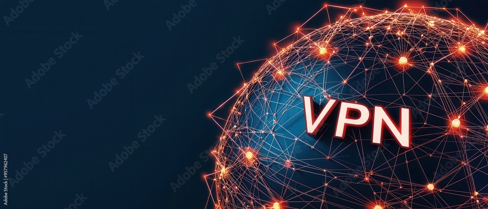 Poster illustration of a globe with vpn technology concepts, demonstrating internet security and digital pr