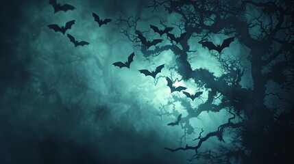 Fototapeta premium Bats Flying Through Foggy Forest at Night