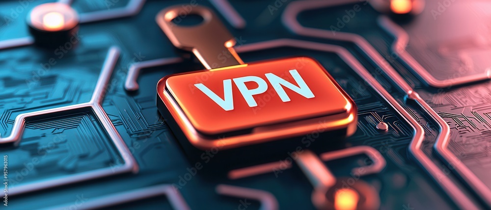 Poster a close-up of a vpn key on a circuit board, symbolizing cybersecurity and online privacy in the digi